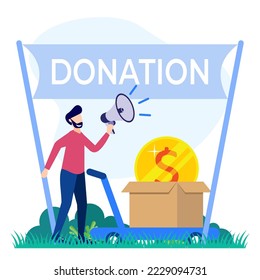 Vector illustration of Donation as a form of volunteer support or the concept of caring, love and solidarity among human beings. Tree with heart for campaign money raisers and growth.