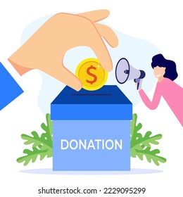 Vector illustration of Donation as a form of volunteer support or the concept of caring, love and solidarity among human beings. Tree with heart for campaign money raisers and growth.