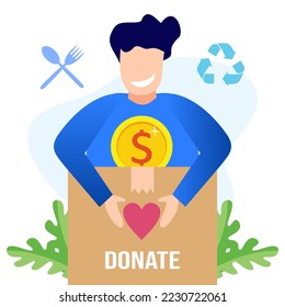 Vector illustration of Donation as a form of volunteer support or the concept of caring, love and solidarity among human beings. Tree with heart for campaign money raisers and growth.