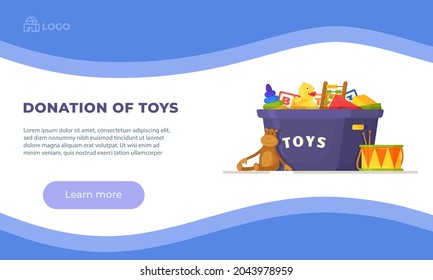 Vector illustration of donation toys. Helping children, supporting a poor child. 