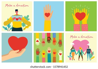 Vector illustration of donation and volunteers work concept illustration set, perfect for banner, mobile app, landing page