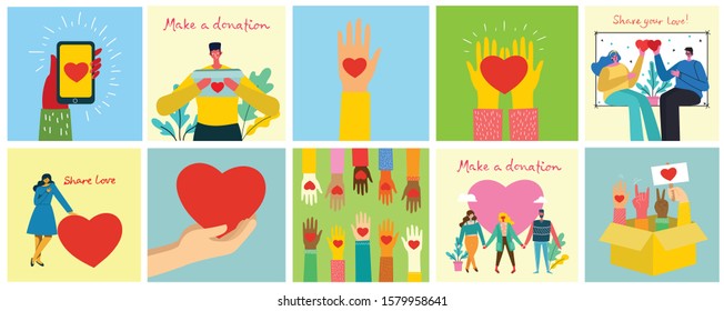 Vector illustration of donation and volunteers work concept illustration set, perfect for banner, mobile app, landing page