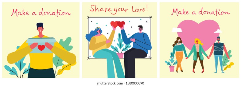 Vector illustration of donation and volunteers work concept illustration set, perfect for banner, mobile app, landing page