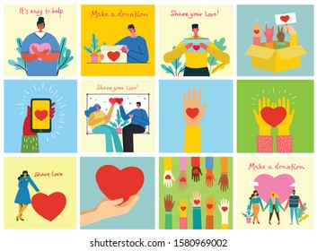 Vector illustration of donation and volunteers work concept illustration set, perfect for banner, mobile app, landing page