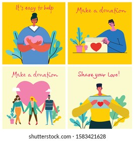Vector illustration of donation and volunteers work concept illustration set, perfect for banner, mobile app, landing page