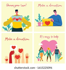 Vector illustration of donation and volunteers work concept illustration set, perfect for banner, mobile app, landing page in the flat style