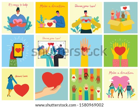 Vector illustration of donation and volunteers work concept illustration set, perfect for banner, mobile app, landing page
