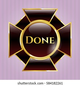 Vector Illustration of Done gold shiny badge in brown color

