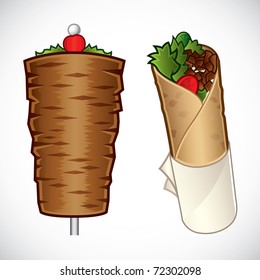 Vector illustration of doner kebab and a kebab roll