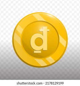 Vector illustration of Dong currency coin in gold color on transparent background (PNG).