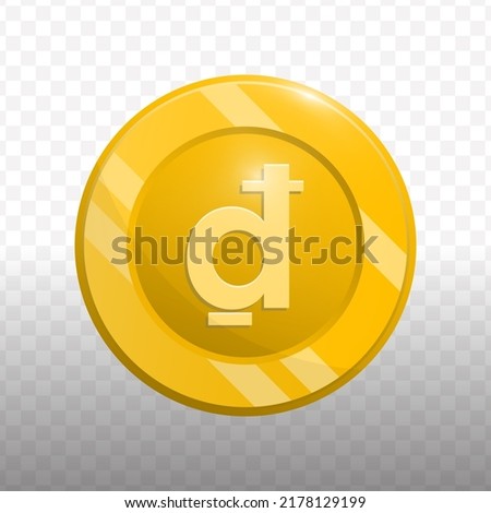 Vector illustration of Dong currency coin in gold color on transparent background (PNG).