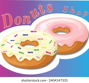 A vector illustration of a donut background with bright colors creates a delicious and appetizing atmosphere.
