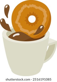 Ilustração vetorial de uma rosquinha sendo mergulhada em café