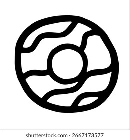 Vector illustration of donut. Black and white illustration of donut in doodle style. Fast food design element.