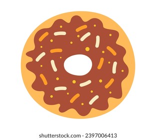 Vector illustration of a donut with caramel glaze and colored sprinkles in flat style on a white background