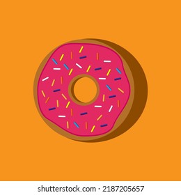 Vector illustration of a donut with a delicious pink strawberry flavor, perfect for the icon on donut products