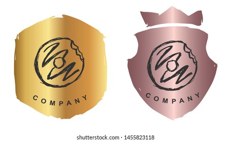 Vector Illustration of Donut Dessert Food with Rose Gold and Gold Banner or Background. Graphic Design for Logo and T-shirt.