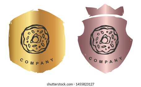 Vector Illustration of Donut Dessert Food with Rose Gold and Gold Banner or Background. Graphic Design for Logo and T-shirt.