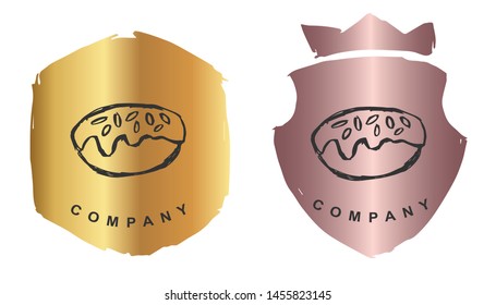 Vector Illustration of Donut Dessert Food with Rose Gold and Gold Banner or Background. Graphic Design for Logo and T-shirt.