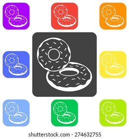 Vector illustration of donut dessert icon on white background. Flat design style set. Button.