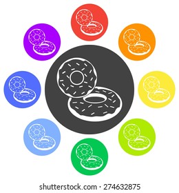 Vector illustration of donut dessert icon on white background. Flat design style set. Circle.