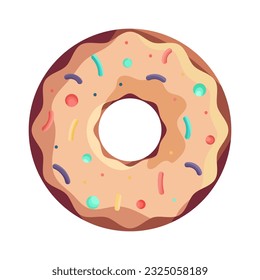 Vector illustration of donut in flat style. Delicious chocolate dessert. Single element, fashion print, sticker, emblem, sublimation