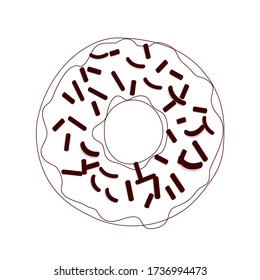 Vector illustration of a donut in line design brown color isolated on a white background.