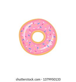 Vector illustration donut with pink icing and colored dressing