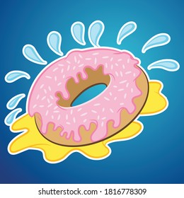 Vektorgrafik-Donut mit rosafarbenem Eis und Kokossprinkling im Cartoon-Stil mit Farbverlauf-Hintergrund