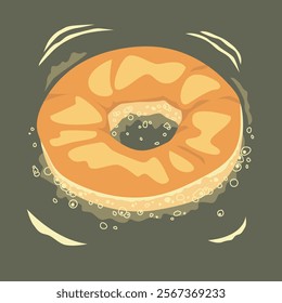 vector illustration of donuts being fried in hot oil
