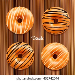 Vector illustration of donuts on a wooden background