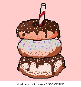 Vector illustration of donuts in pixel art