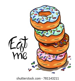 Vector illustration of the donuts with text. Eat me.
