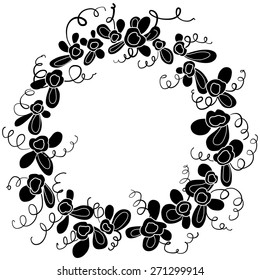 Vector illustration. doode herbal frame. Silhouette, black and white