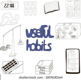 Vector illustration with doodle about useful habits