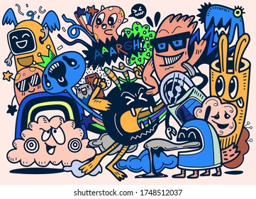 Vector Illustration  Doodle of  Aliens and Monster cartoon doodle