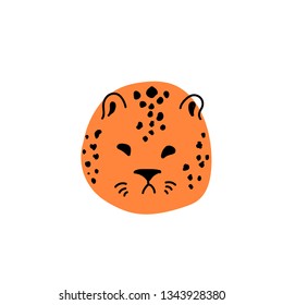 Vector illustration with doodle animal. Children illustration with doodle leopard. Illustration for children's design. Doodle illustration for kids. 