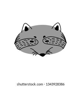Vector illustration with doodle animal. Children illustration with doodle raccoon. Illustration for children's design. Doodle illustration for kids.