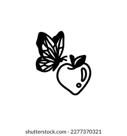 vector illustration of doodle apple with butterfly