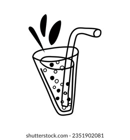 ilustración vectorial doodle limonada de contorno negro con paja. Icono de bebida. Diseño para diseño web, embalaje, postales, volantes, etiquetas