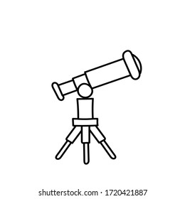 Vector Illustration of Doodle black  Telescope. Line and Outline Astronomy Elements . Isolated on white background. Hand Drawn Cosmos Device for Learning and Discovery Galaxy.Planetarium Objects.