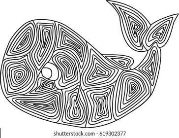 vector illustration of doodle black and white whale