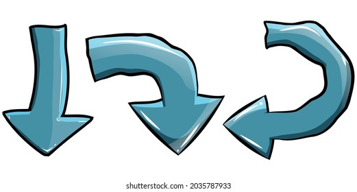 Vector illustration of doodle blue arrows with 3 directions . Prefect for presentation and many editorial design and etc.