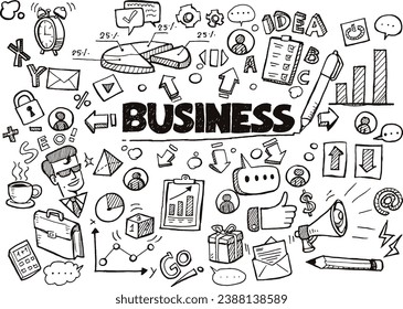 
Vector illustration of Doodle Business concept, Business Hand drawn set Isolated on white background