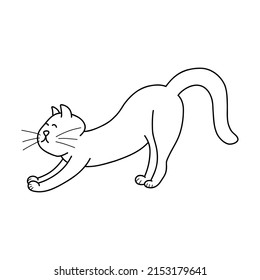 Vector illustration of doodle cat in cartoon style. Cute animal character for print, design, textile, coloring page