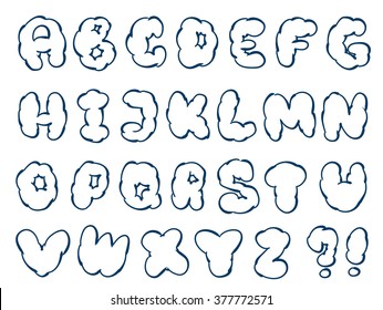 vector illustration of doodle cloud font for design
