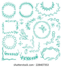 Vector illustration. Doodle. collection of vintage herbal elements isolated on white background.