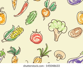 Vector illustration of Doodle color vegetables seamless pattern