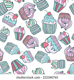 Vector illustration. Doodle. Colorful seamless pattern of Cake