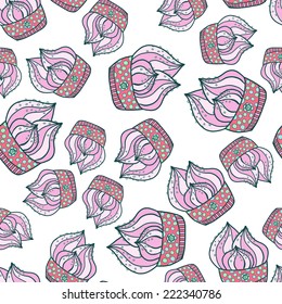 Vector illustration. Doodle. Colorful seamless pattern of Cake